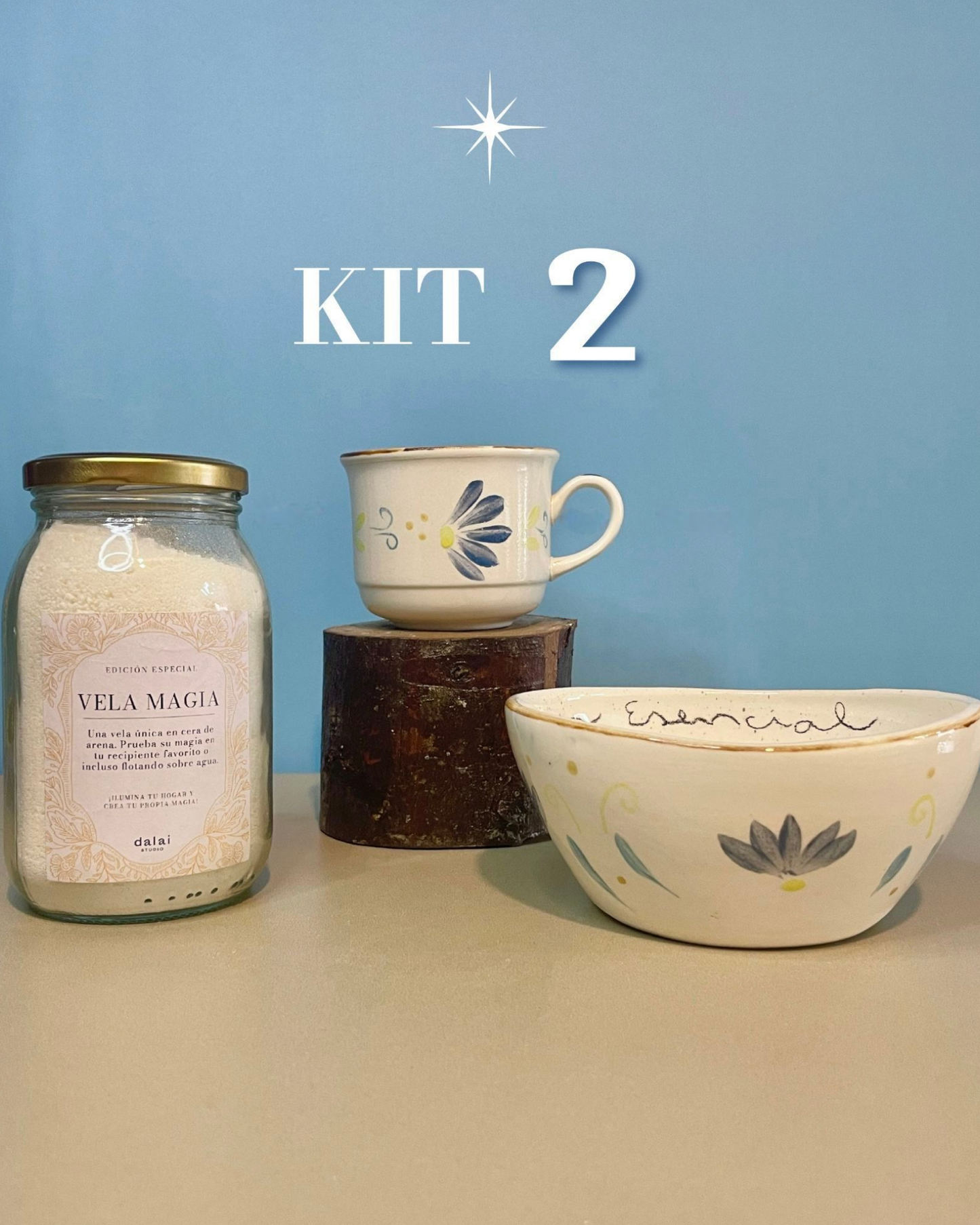 Kit La esencial 2: Pocillo + bowl + vela arena