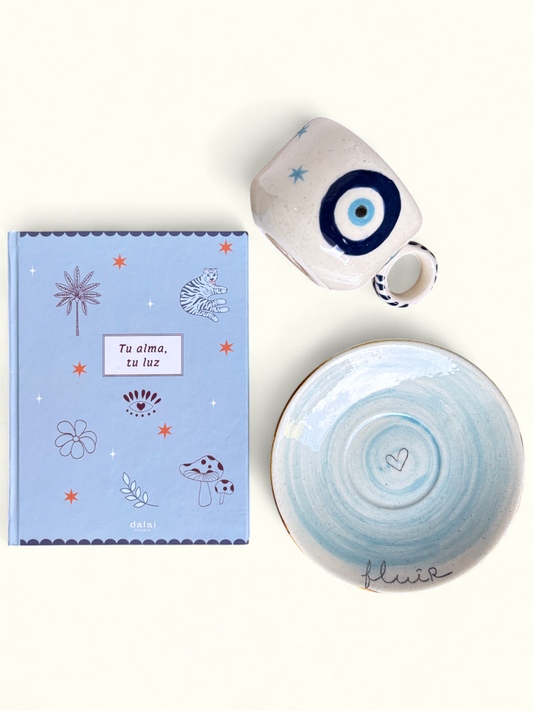 Kit pocillo ojo turco + plato + journal