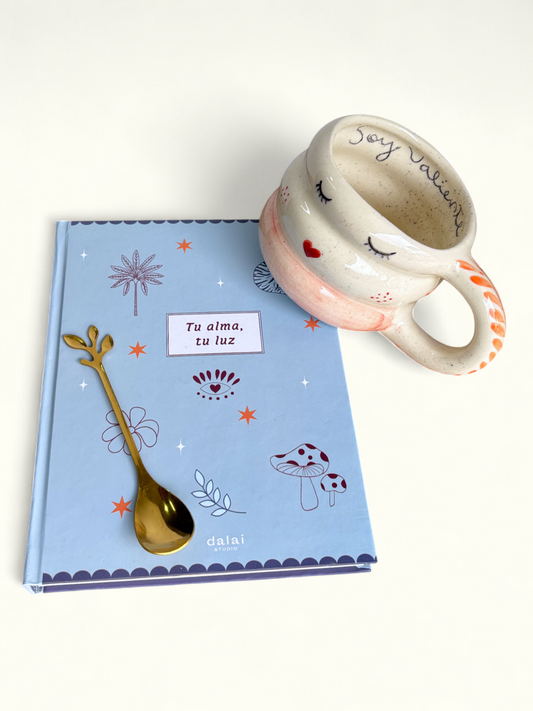 Kit pocillo Soy valiente + journal + cuchara