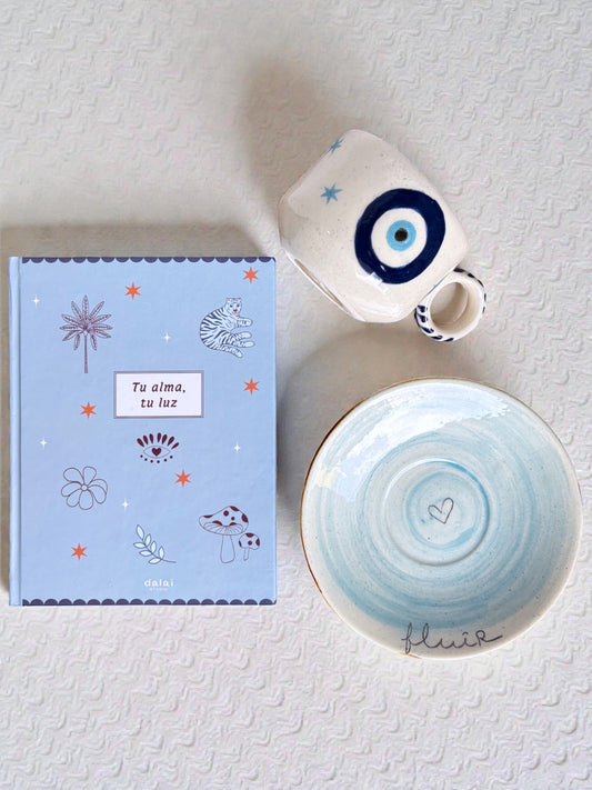 Kit pocillo ojo turco + plato + journal