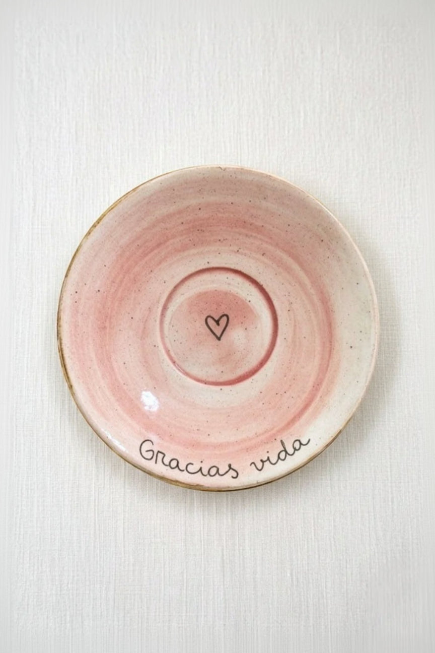Plato pequeño Gracias vida rosa