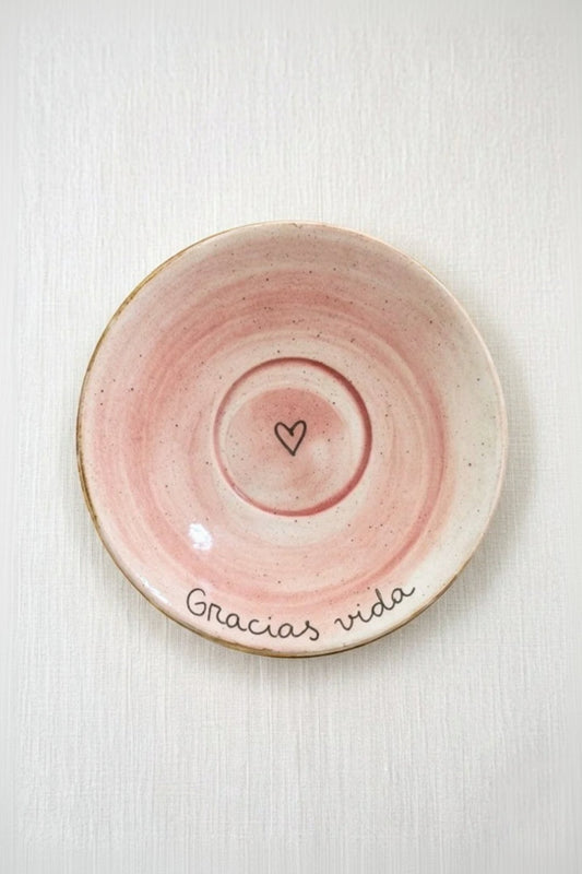 Plato pequeño Gracias vida rosa