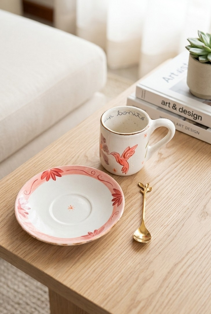 Kit Colibrí Vivir bonito: pocillo + plato + cuchara