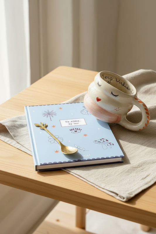 Kit pocillo Soy valiente + journal + cuchara