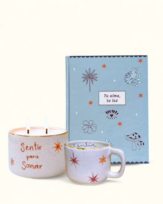 Kit vela sentir para sanar+ pocillo + journal